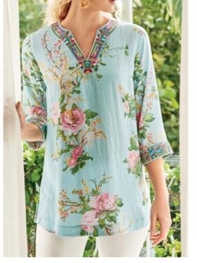 Soft Surroundings Merielle Boho Floral Embroidered Tunic NWOT Medium